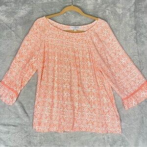 Emily Daniel’s Coral Patterned Blouse, Size XL, 3/4 sleeves